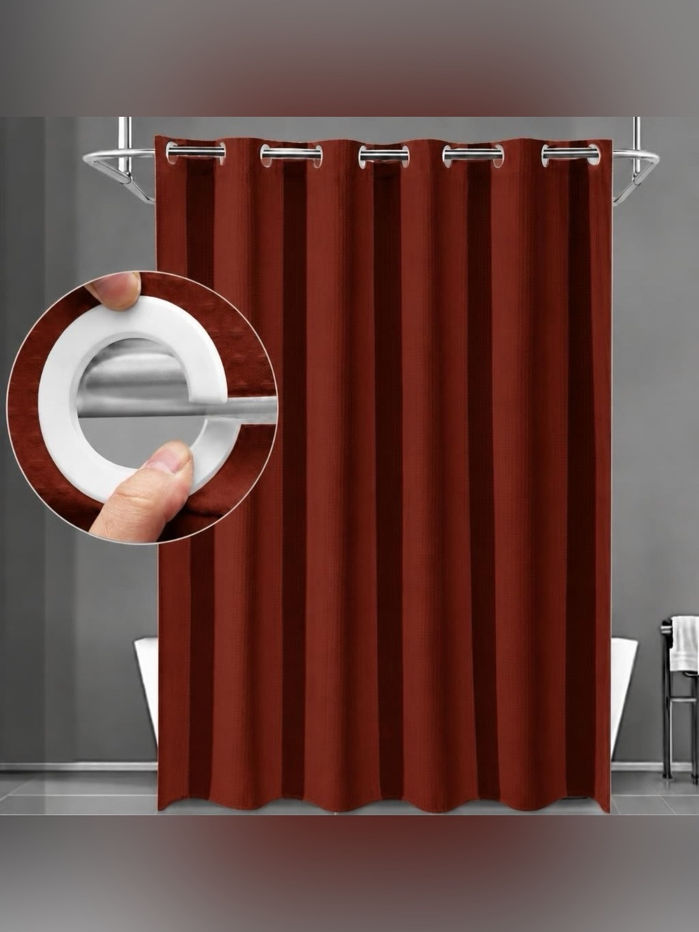 Cinnamon Color Waffle Pattern No Hook Shower Curtain